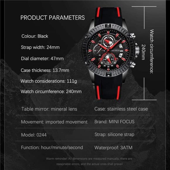 Men'sWatch Chronograph Waterproof Sport Analog Quartz Watches BlueSilicone Strap - Picture 6 of 6